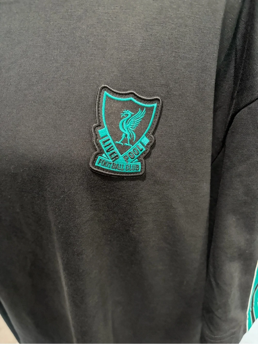 Liver Pool Adidas Men’s Black Tee with Teal Accents